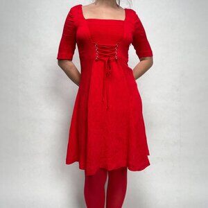 NWT Maeve (Anthropologie) Laceup HOT RED Dress sz 6 Twee Cottagecore